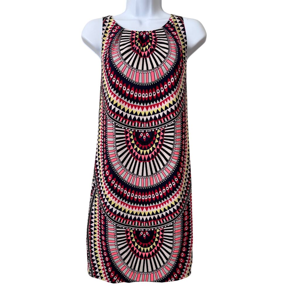 Mara Hoffman El Mundo Navy Pleat Front Shift‎ Dress Women's Small Multicolor Mod